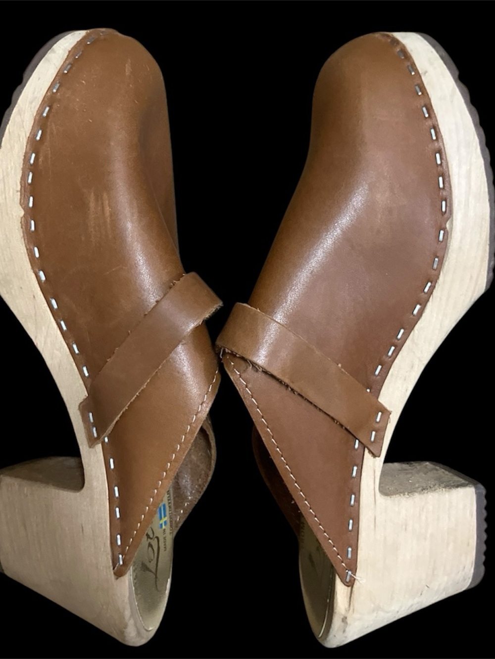Lotta Brown Leather Platform Clog Heels - Women's